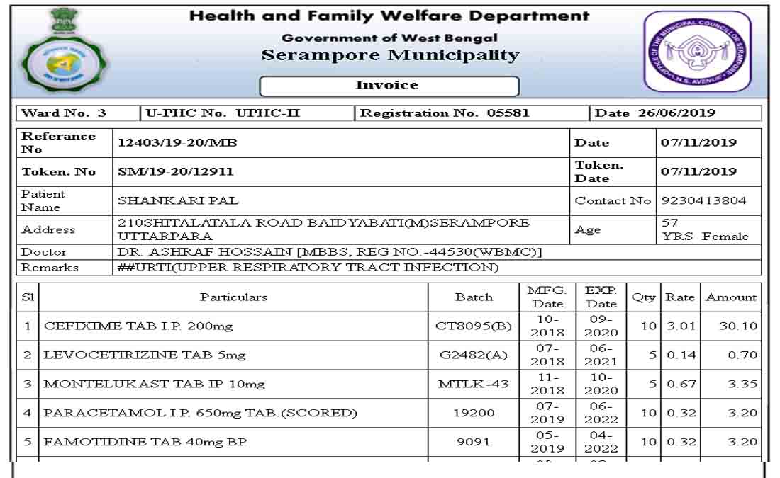 Patient Medicine Invoice